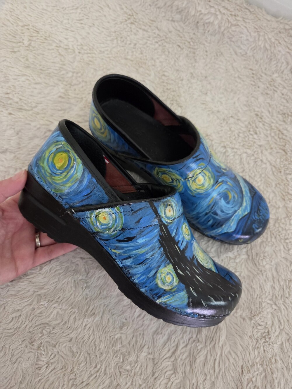 Women's Sanita Van Gogh Starry Night Art Print Clogs Shoes Sz 39 - Picture 5 of 15